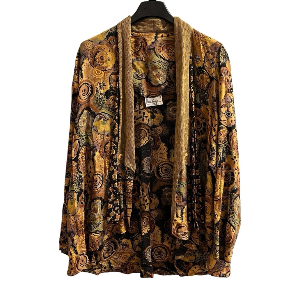 Vintage Laura Kieffer Jacket M Brown Floral Lightweight Open Front Boho Hippie‎